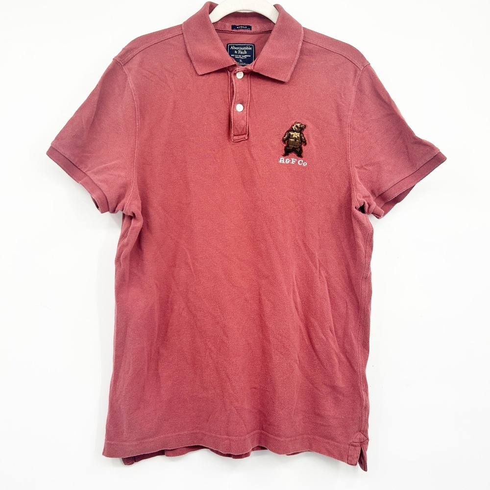 Abercrombie & Fitch Mens Bear Logo Muscle Fit‎ Preppy Heritage Polo Shirt XL